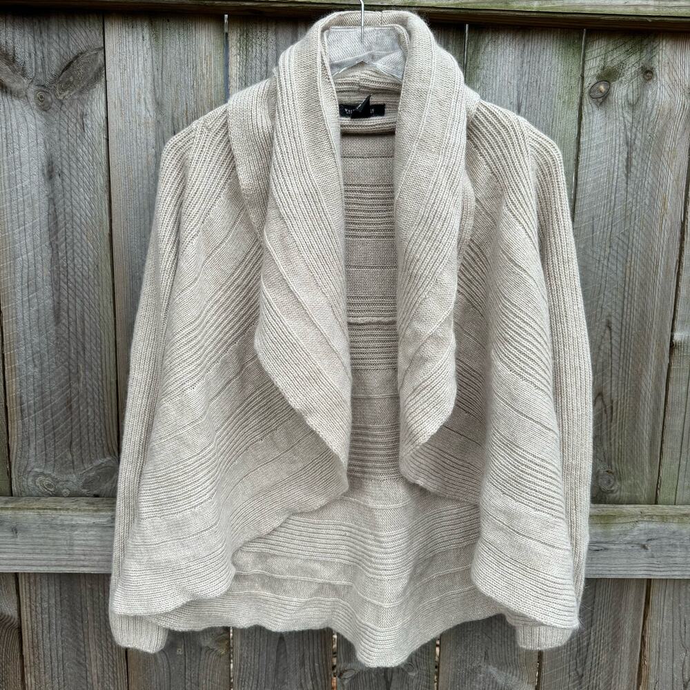 White‎ House Black Market Open Front Cardigan Asymmetric Shawl Collar Beige XS